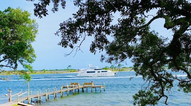 view of dock featuring a water view