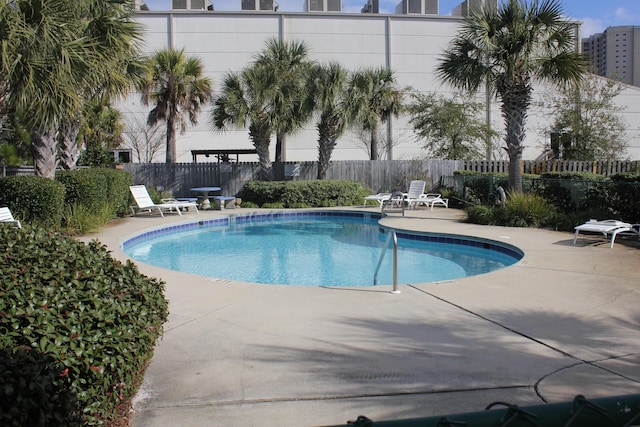 view of swimming pool with a patio