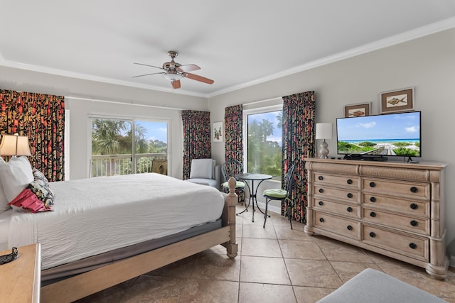 bedroom with crown molding and ceiling fan