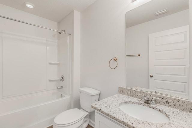 full bathroom featuring vanity, toilet, and tub / shower combination
