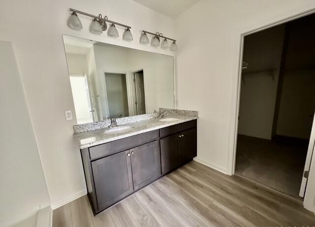 bathroom featuring vanity and wood-type flooring