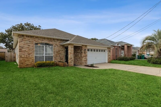 single story home with a garage and a front yard