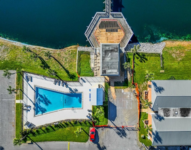 aerial view featuring a water view