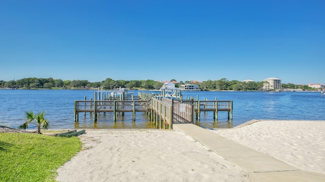 dock area featuring a water view