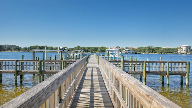 view of dock with a water view