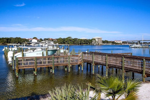 view of dock with a water view