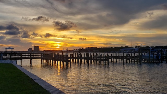 view of dock with a water view