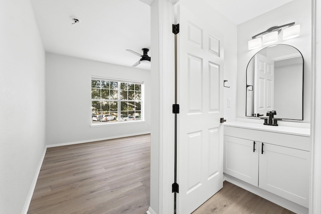 bathroom with vanity and hardwood / wood-style floors