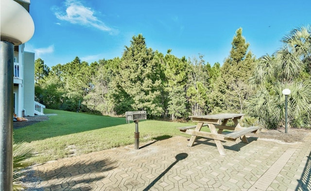 surrounding community with a patio area and a lawn