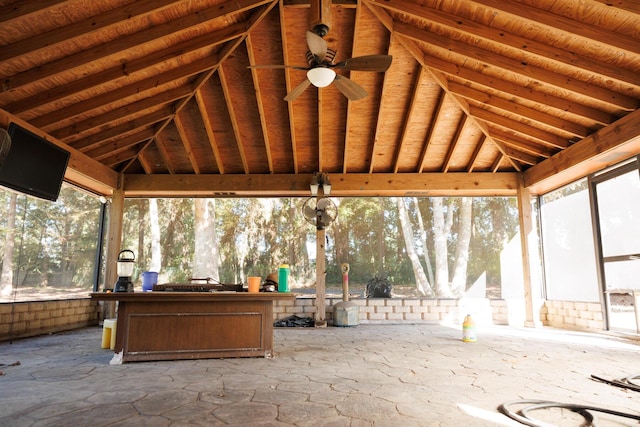 view of patio / terrace featuring a gazebo and ceiling fan