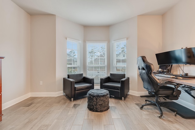 office area featuring light hardwood / wood-style flooring