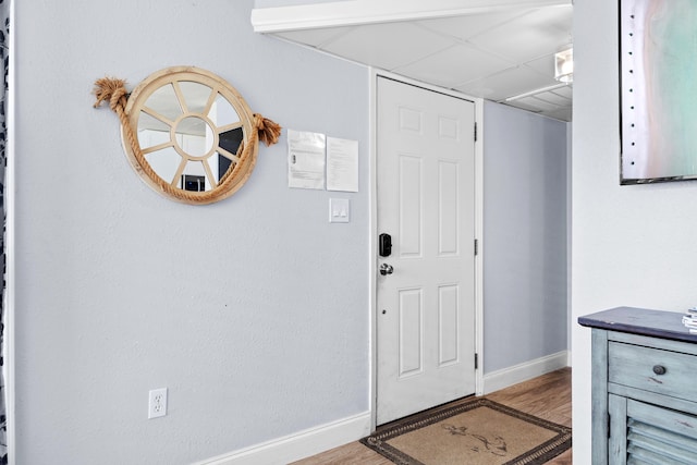 entryway featuring a paneled ceiling and hardwood / wood-style floors