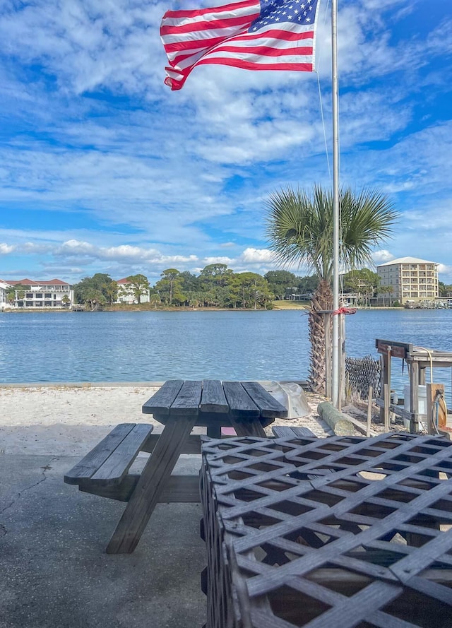 dock area featuring a water view