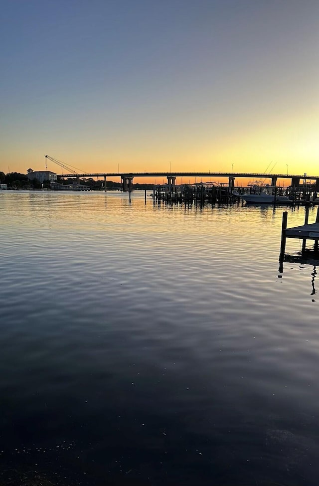 water view featuring a dock