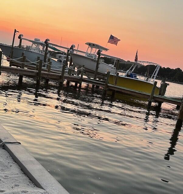 view of dock with a water view