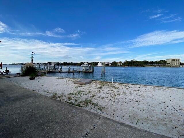 view of dock with a water view