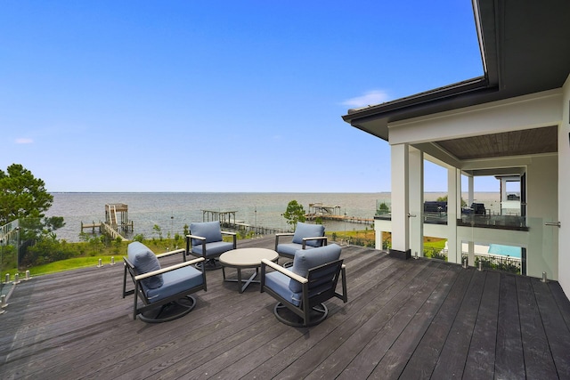 deck with a water view