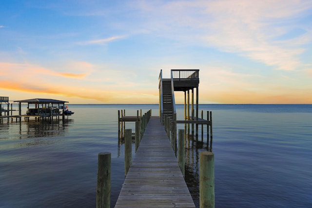 view of dock with a water view