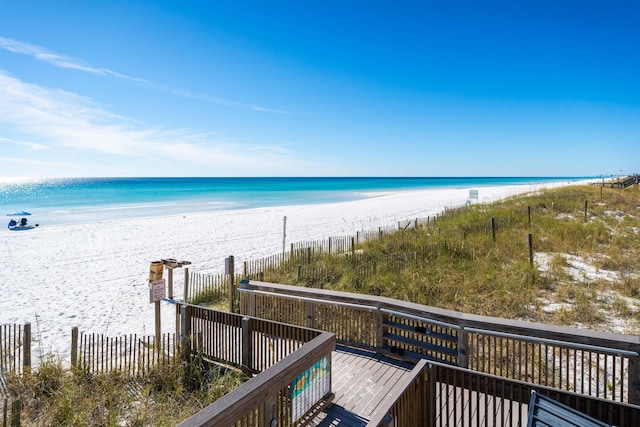 view of water feature with a beach view