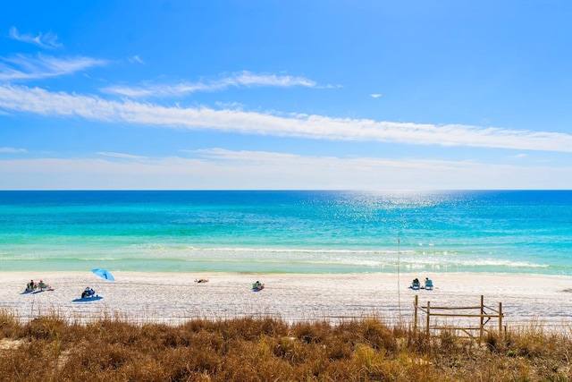 view of water feature with a beach view