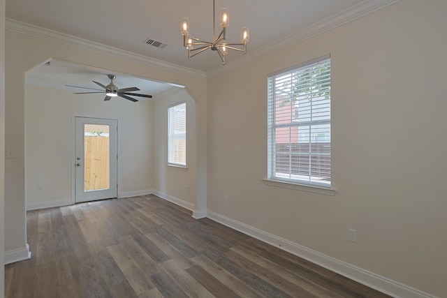 149 Legion Park Loop, Miramar Beach, FL 32550 - unfurnished room with healthy amount of natural light, baseboards, dark wood finished floors, ornamental molding, and a chandelier