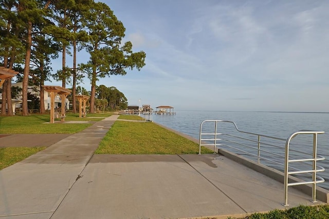 149 Legion Park Loop, Miramar Beach, FL 32550 - dock with a water view, a yard, and a pergola
