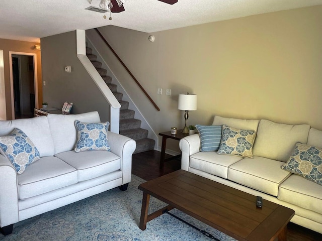 8468 Gulf Blvd # Ut-4, Navarre, FL 32566 - living room with ceiling fan, dark hardwood / wood-style floors, and a textured ceiling
