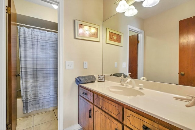8468 Gulf Blvd # Ut-4, Navarre, FL 32566 - bathroom with vanity, shower / bathtub combination with curtain, and tile patterned floors