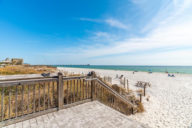 view of water feature featuring a view of the beach