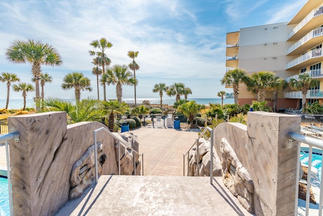 view of patio / terrace featuring a water view