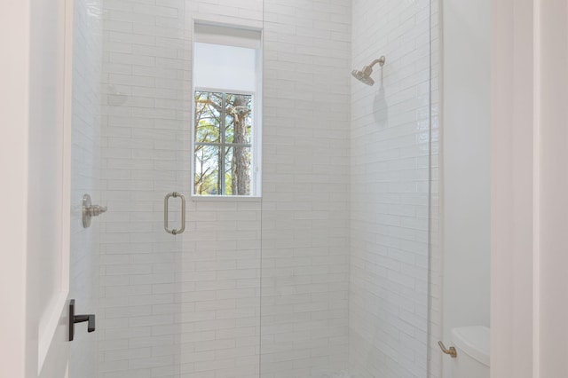 bathroom featuring toilet and an enclosed shower