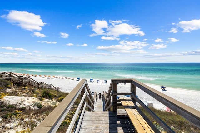 view of water feature featuring a beach view