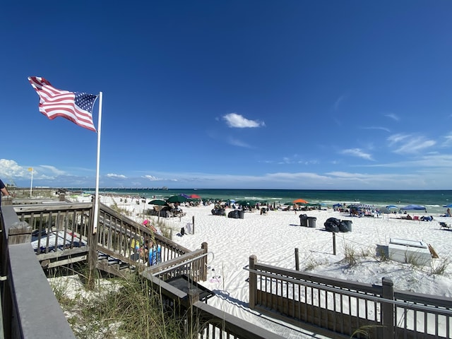 property view of water featuring a view of the beach