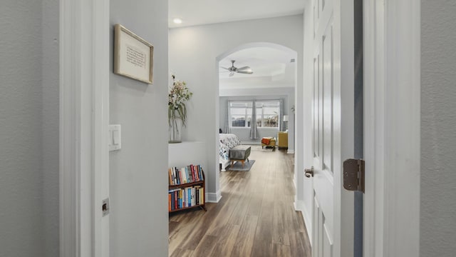 hallway featuring dark wood-type flooring