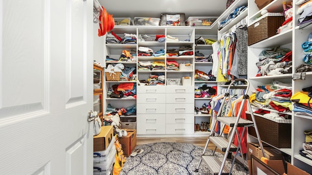 walk in closet featuring wood-type flooring