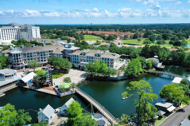 aerial view with a water view