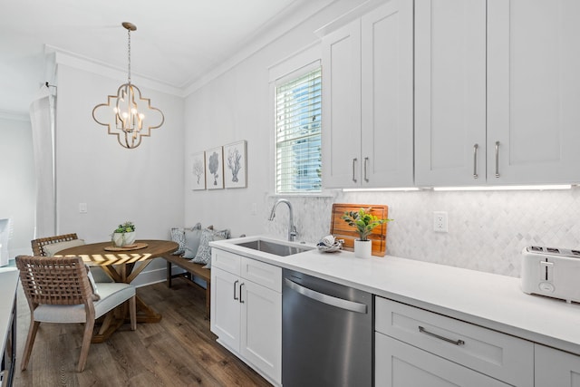 83 Sawgrass Ln, Santa Rosa Beach, FL 32459 - kitchen with crown molding, dishwasher, sink, and hanging light fixtures