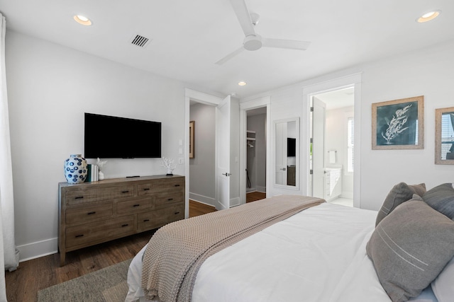83 Sawgrass Ln, Santa Rosa Beach, FL 32459 - bedroom featuring ceiling fan, dark hardwood / wood-style flooring, and ensuite bath