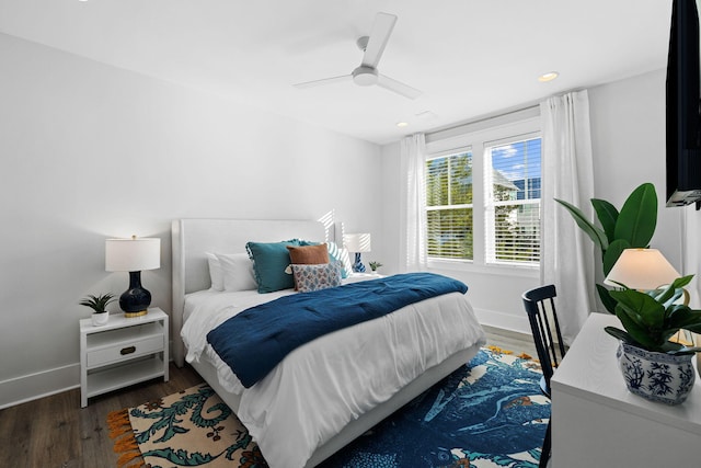 83 Sawgrass Ln, Santa Rosa Beach, FL 32459 - bedroom with ceiling fan and dark hardwood / wood-style flooring