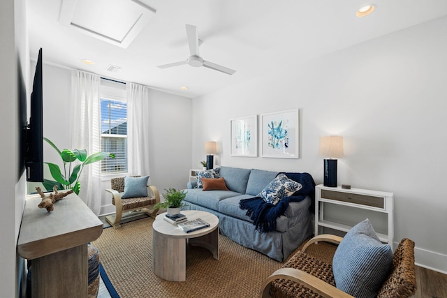 83 Sawgrass Ln, Santa Rosa Beach, FL 32459 - living room with wood-type flooring and ceiling fan
