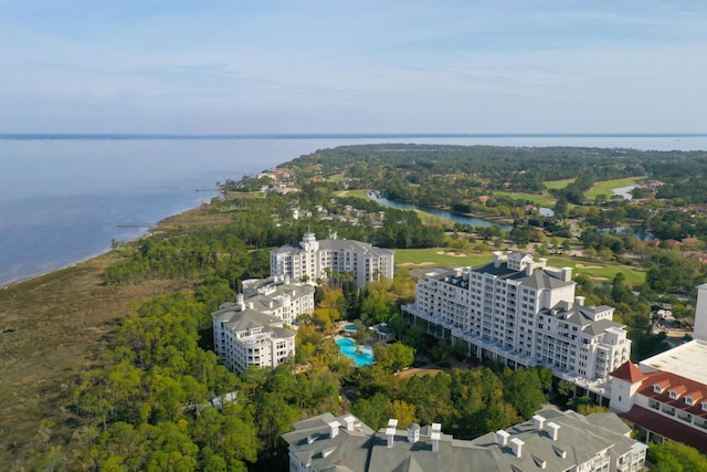 aerial view featuring a water view