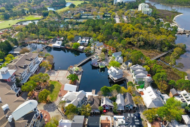 aerial view with a water view