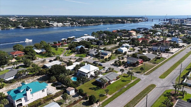 aerial view with a water view