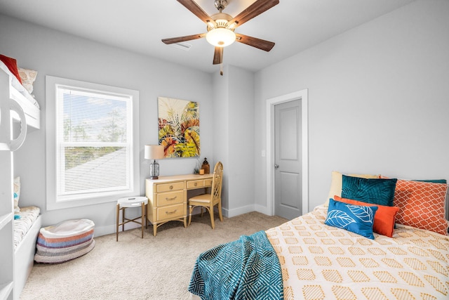 bedroom featuring carpet flooring and ceiling fan