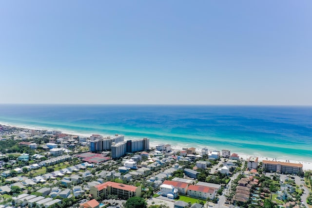 aerial view featuring a water view and a view of the beach