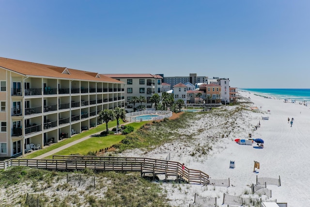 exterior space featuring a view of the beach