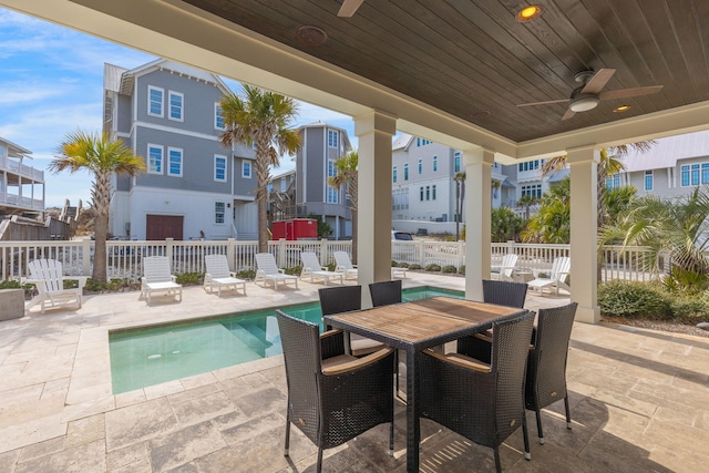 view of patio / terrace featuring a fenced in pool and ceiling fan