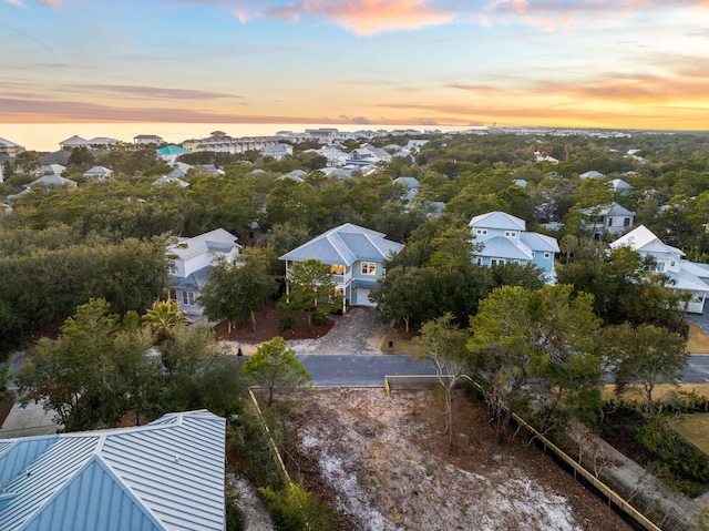 view of aerial view at dusk