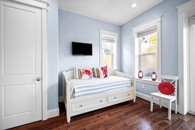 bedroom featuring dark hardwood / wood-style flooring