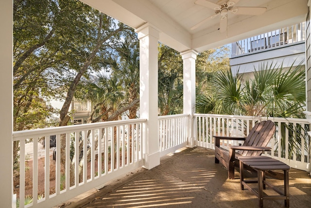 exterior space with ceiling fan